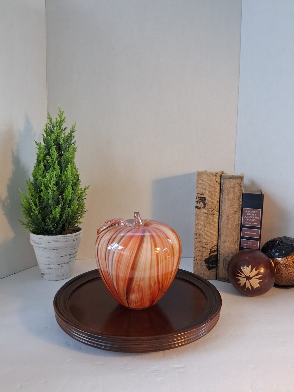 Lenox Art Glass Swirled Apple Figurine Paperweight Red/Orange Autumn Fall Decor